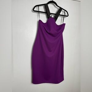 2B Bebe Purple Bodycon Dress Size L V-Neck Harness Back
